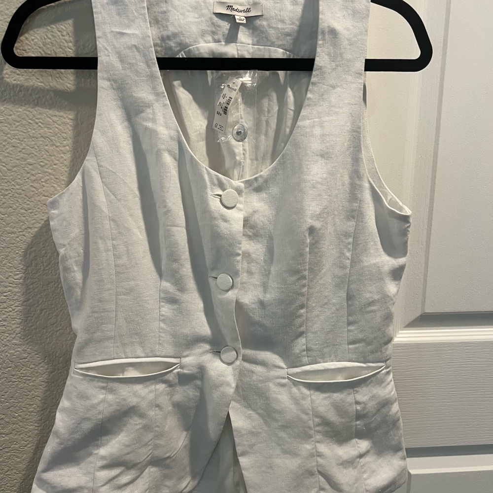 Madewell 100% Linen Scoopneck Cutaway Vest white size 6 - Picture 4 of 9